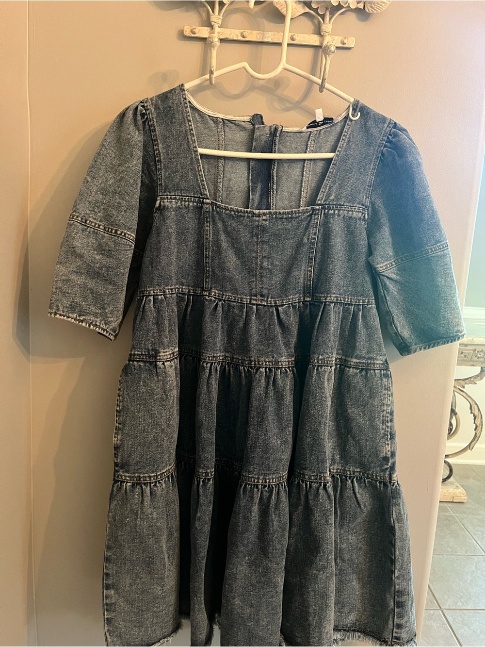 Woman’s western Washed Blue Denim Tiered Dress